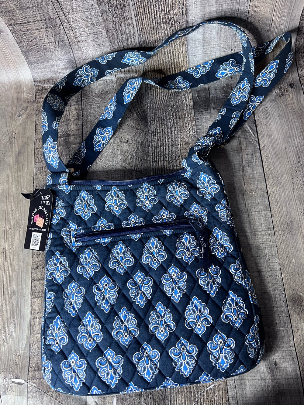 Vera Bradley Navy Blue Quilted Paisley Crossbody - Picture 3 of 12